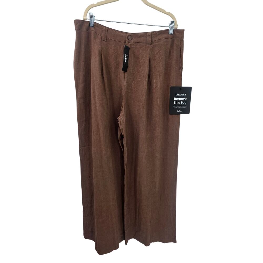New NWT Lulu's Suits You Perfectly Brown Linen Wide-Leg Pants Size XXL